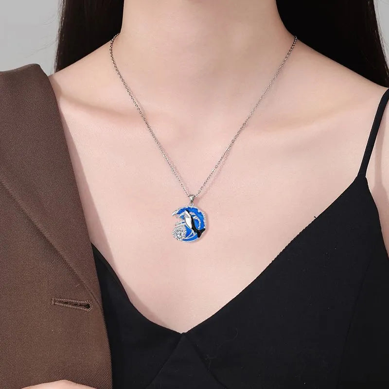 Women's shark necklace with copper pendant on cross chain, electroplated animal jewellery