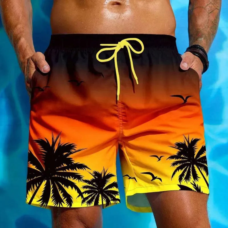 Men's ethnic style swimming trunks in polyester with loose board shorts design