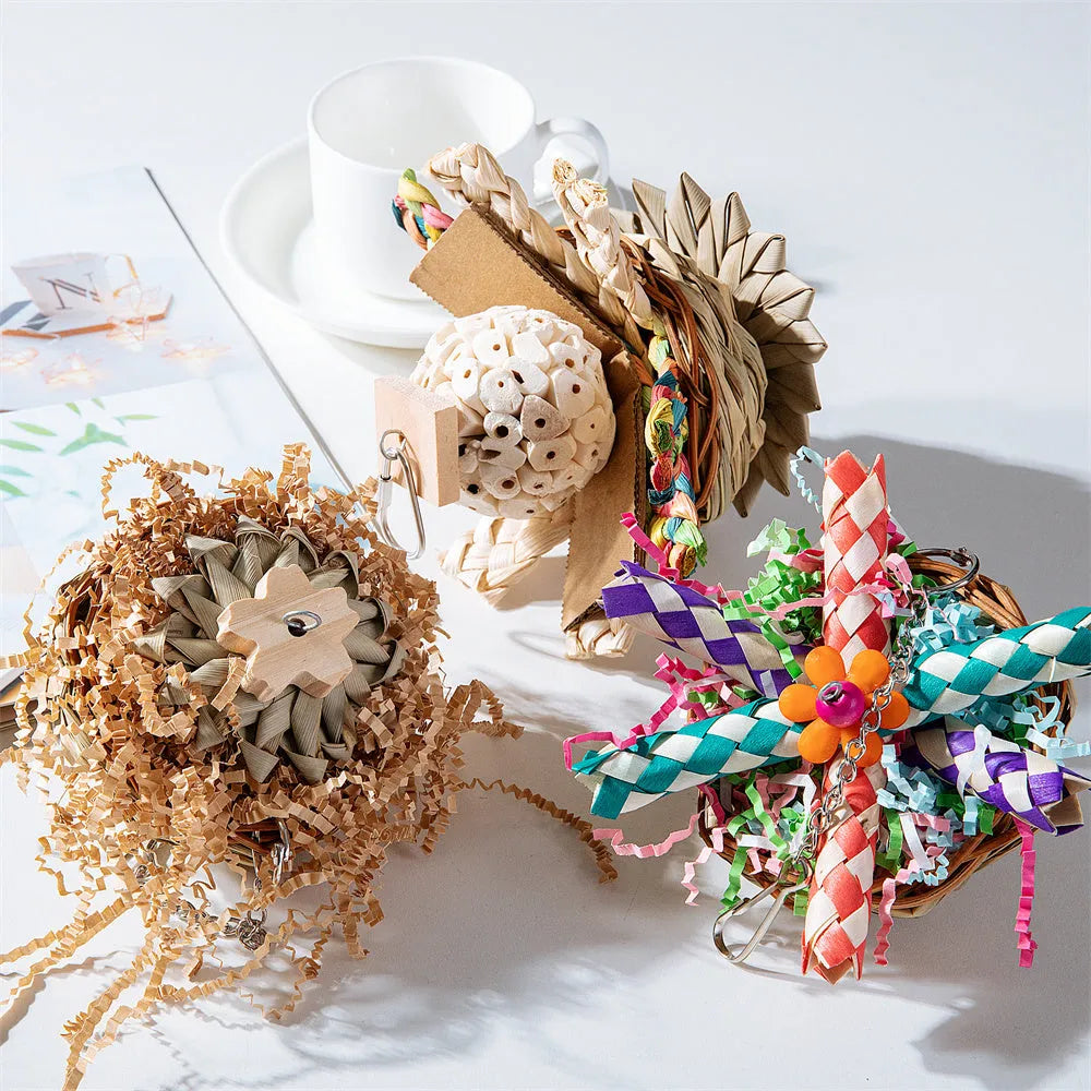 Parrot gnawing molar toy supplies three-set bundle for large birds including African Greys