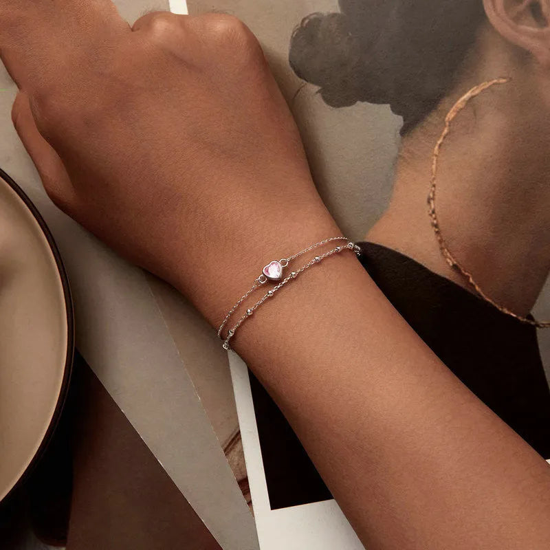 925 sterling silver heart bracelet with 150+60mm chain and 6mm pendant, BSB152 colour
