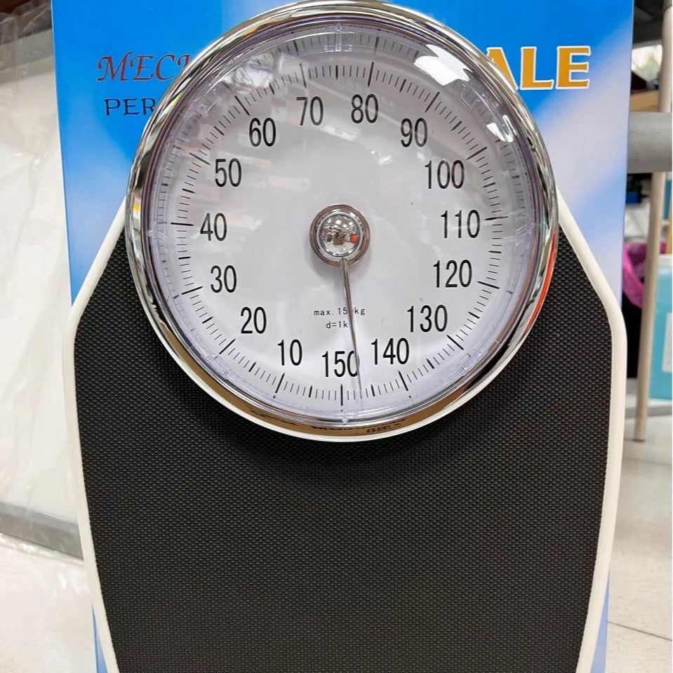 Black mechanical body weight scale with large dial pointer on 47x35cm platform