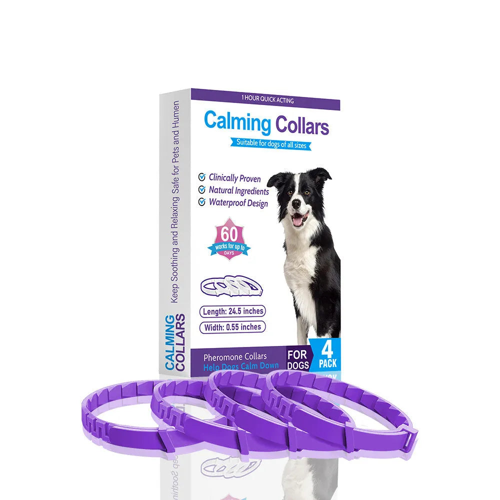 Four Chinese style monochrome pattern dog collars for anxiety relief in different colours