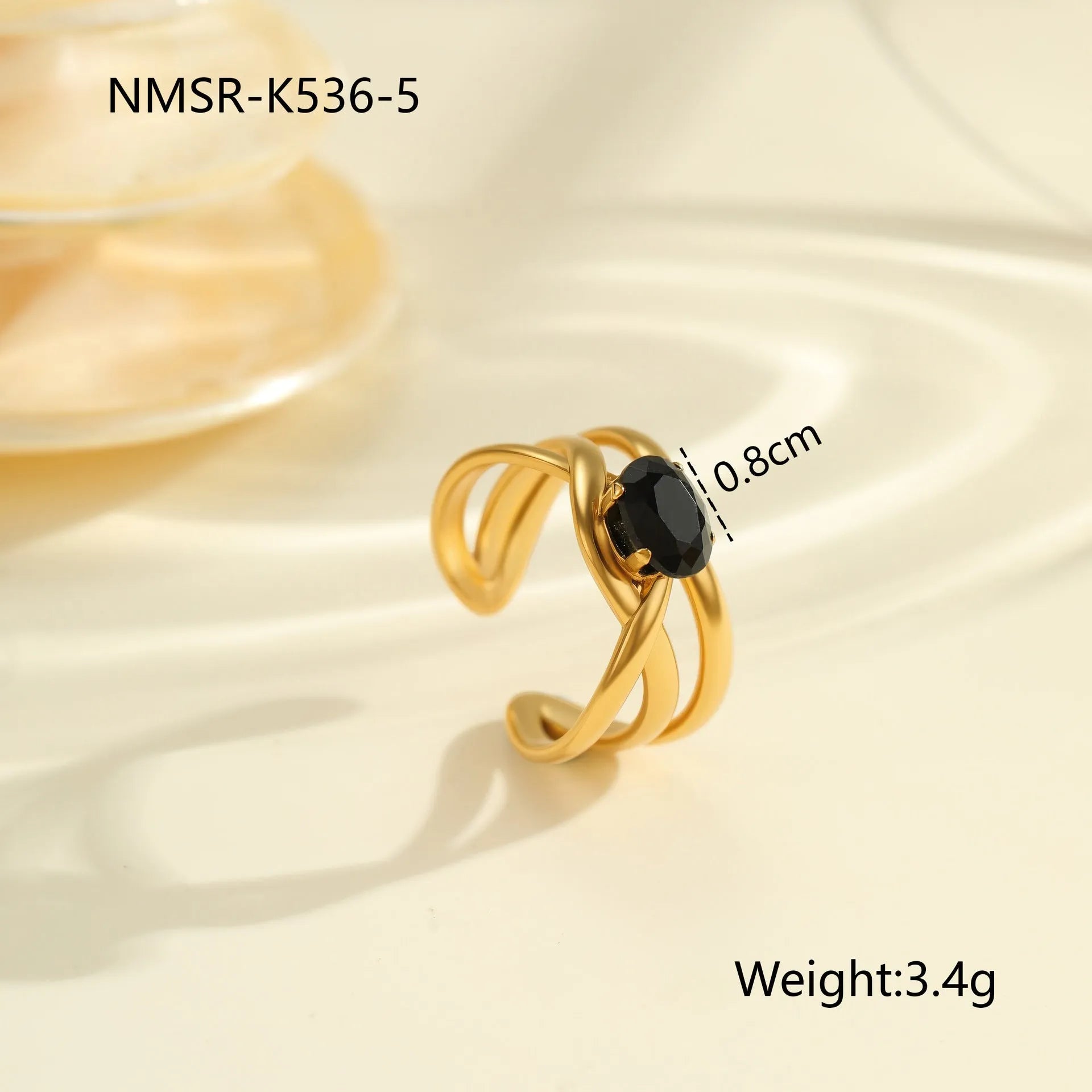 Open mouth adjustable titanium steel ring with geometric design and inlaid zircon details