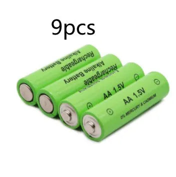Green AA size alkaline rechargeable battery with 3000mAh 1.5V labelling.