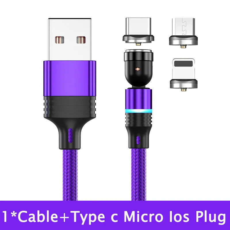 540 degree rotating magnetic suction charging cable for Type C Android, black 1m length, with magnetic head attached