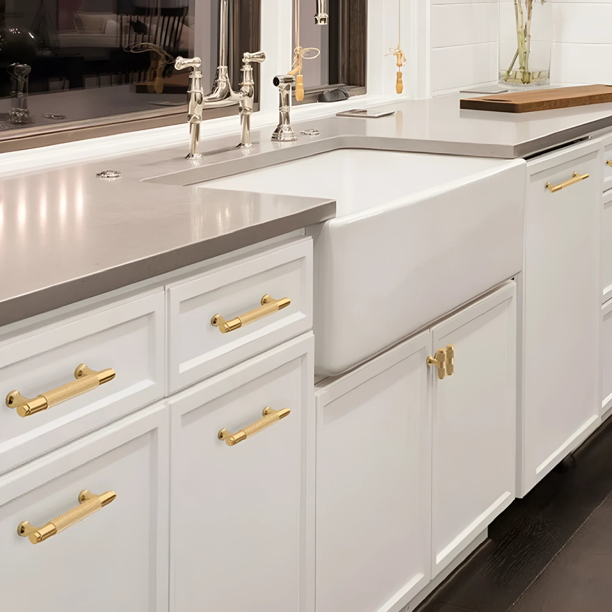 Brushed brass aluminium wardrobe handle with European styling and multiple hole spacing options