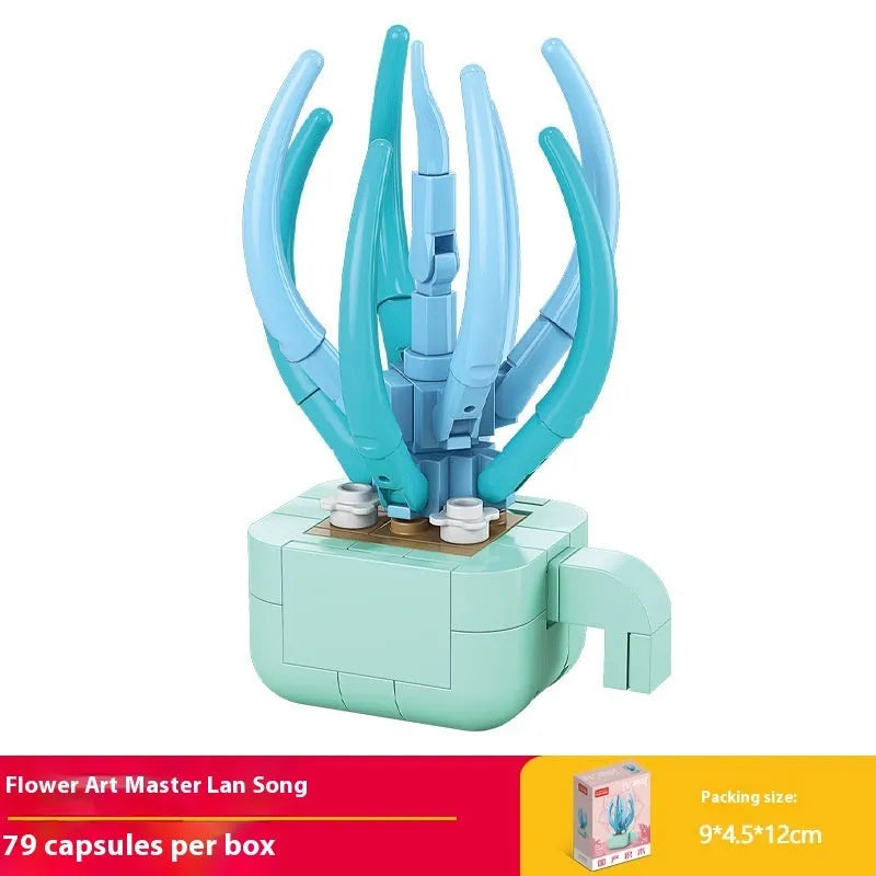 Plastic building blocks flower pot model in a colourful design for teenagers aged 7-14