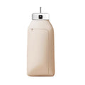 White cylindrical compact clothes dryer with remote control folded for storage