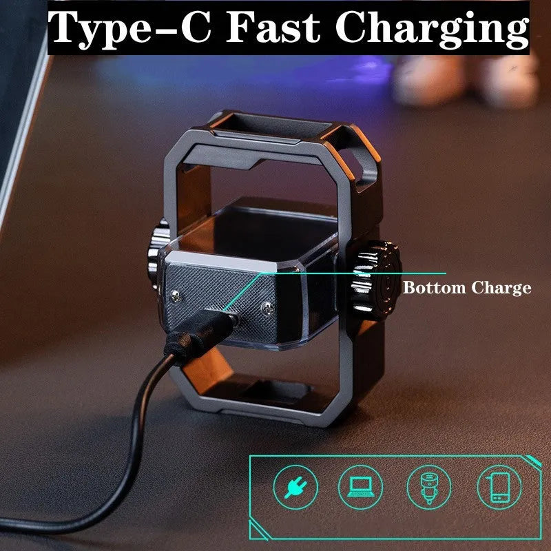 Blue Pulse double arc windproof electric lighter with mechanical gyroscope and USB Type-C charging port.