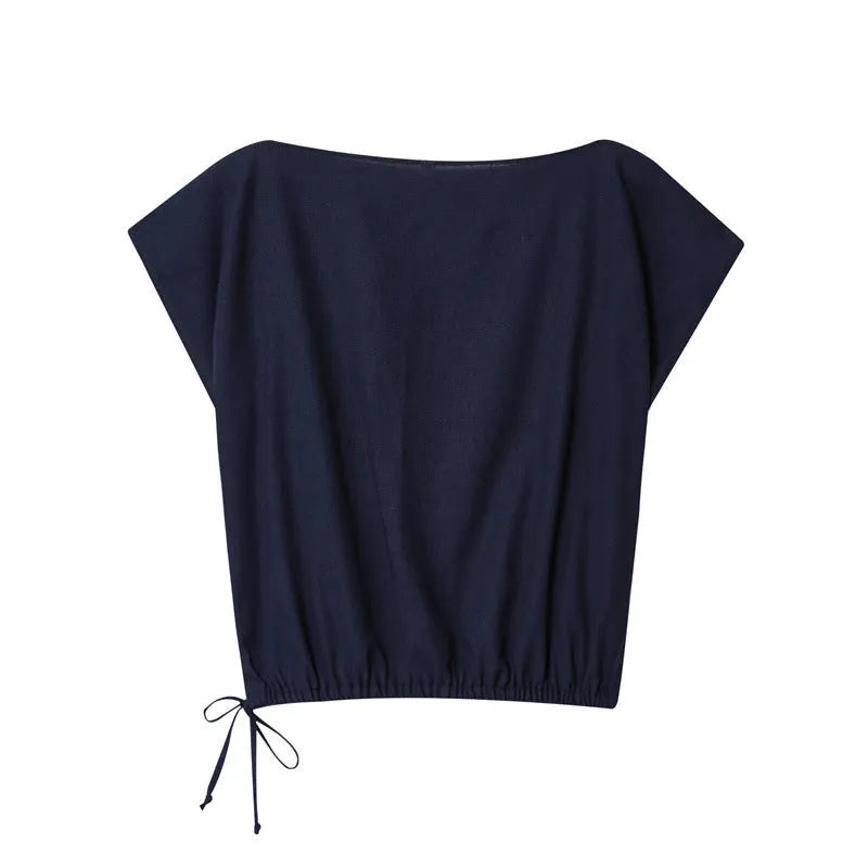 Women's two-piece co-ord set with flounced sleeve shirt top and wide leg trousers