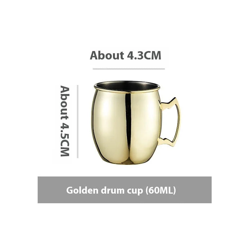 Stainless steel Moscow Mule cup with copper-plated finish in hammered and plain styles.