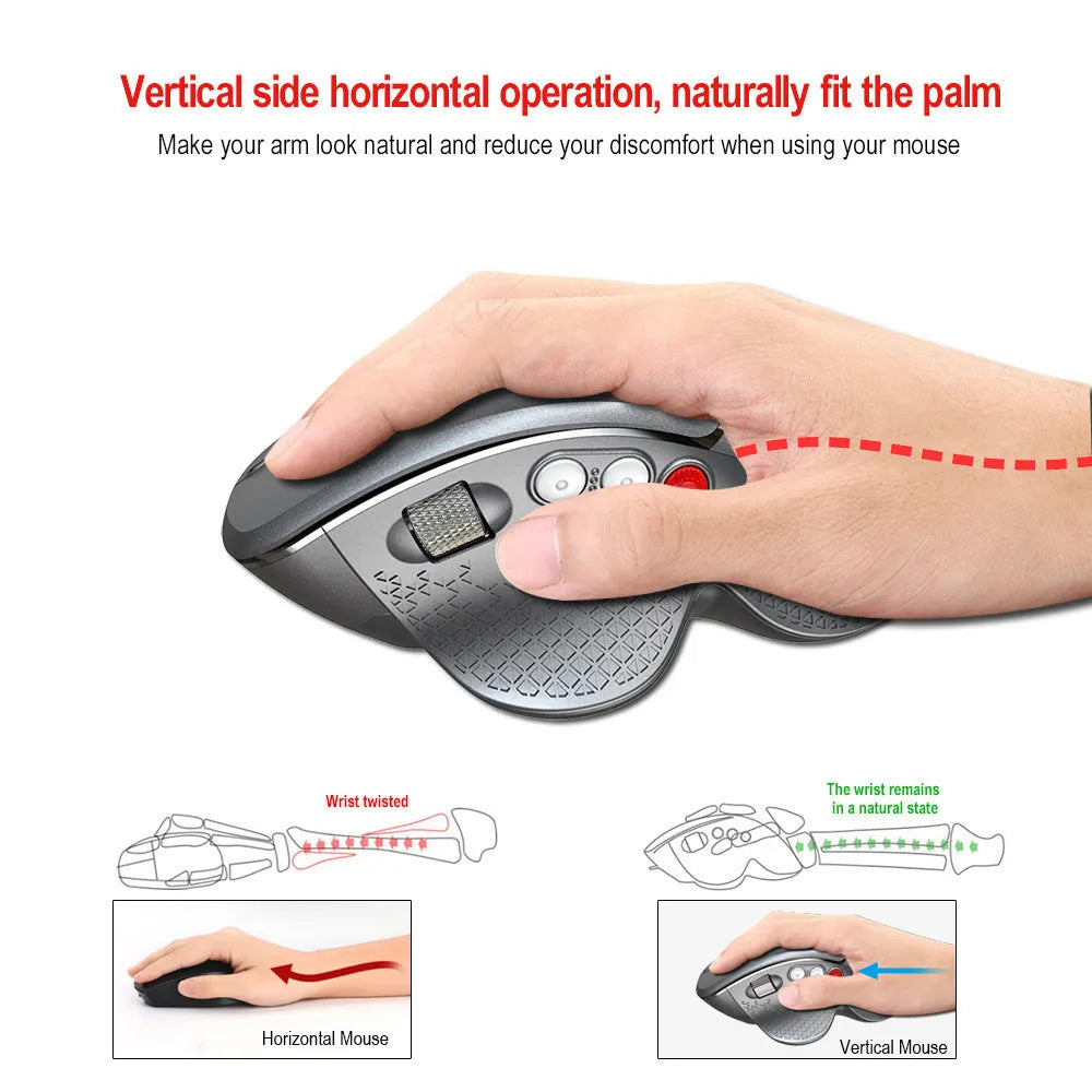 Black T32 wireless vertical ergonomic mouse with aluminium side roller on a desk