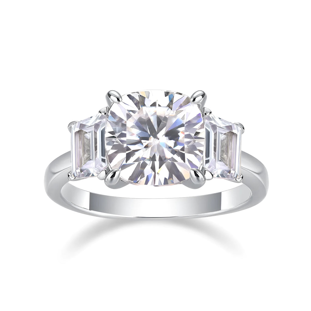 Moissanite wedding ring set with square cut 9x9 stone in platinum-plated S925 silver, gift box packaging