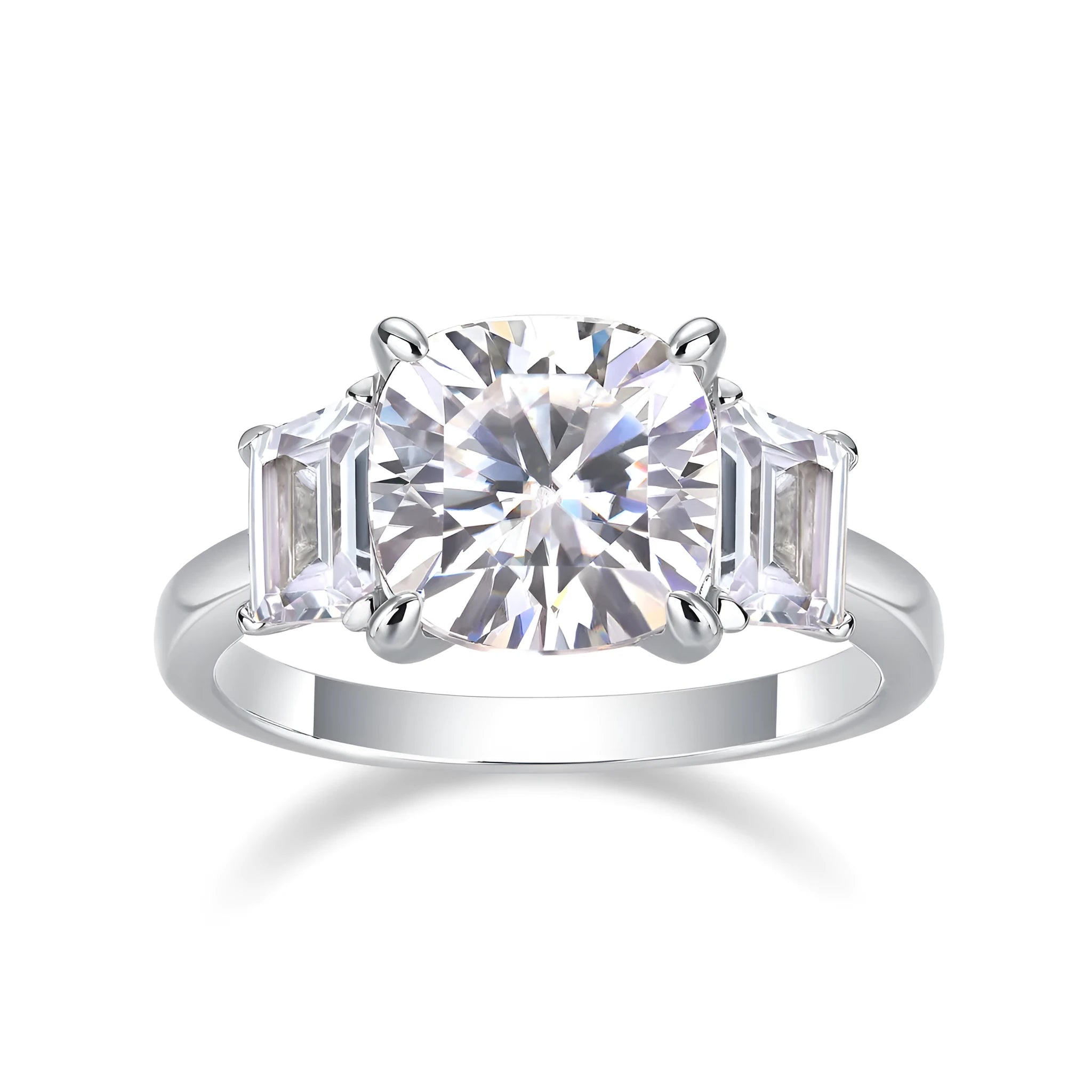 Moissanite wedding ring set with square cut 9x9 stone in platinum-plated S925 silver, gift box packaging