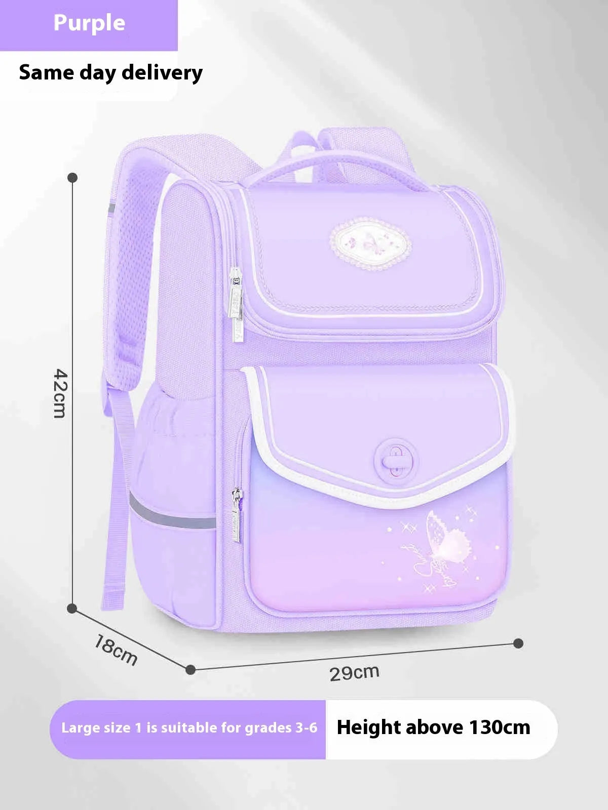 Girls' waterproof school bag in pink colour with large capacity design for primary students