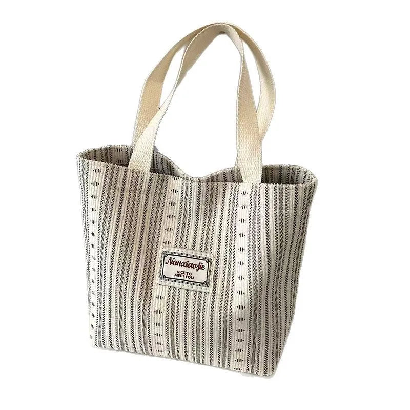 Japanese style large corduroy handbag in dark brown, shown with grey and ivory white colour options.