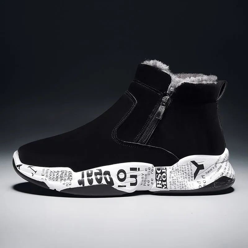 Men's high-top snow boots in 2280 black and white with suede upper and lace-up closure