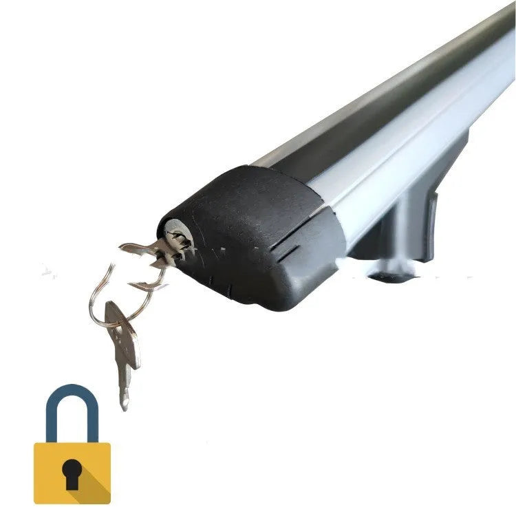 Pair of adjustable alloy roof rack crossbars for SUVs with split longitudinal poles, supporting 75kg load capacity.