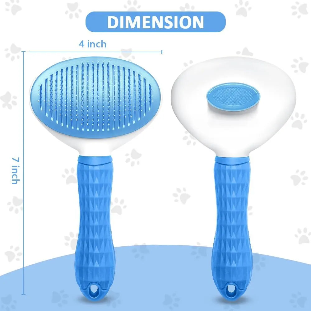 Cat grooming brush with release button in blue, grey or pink for removing loose fur and tangles