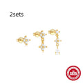 S925 sterling silver geometric zircon tassel earrings for women in gold colours