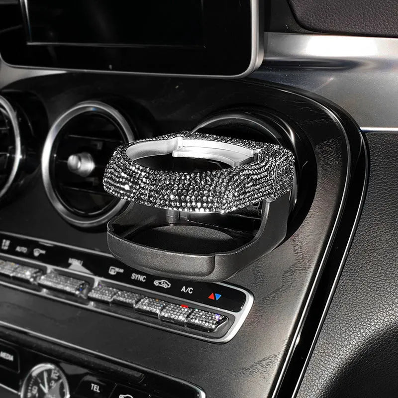 Diamond decorated car air vent mounted cup holder in choice of seven colours