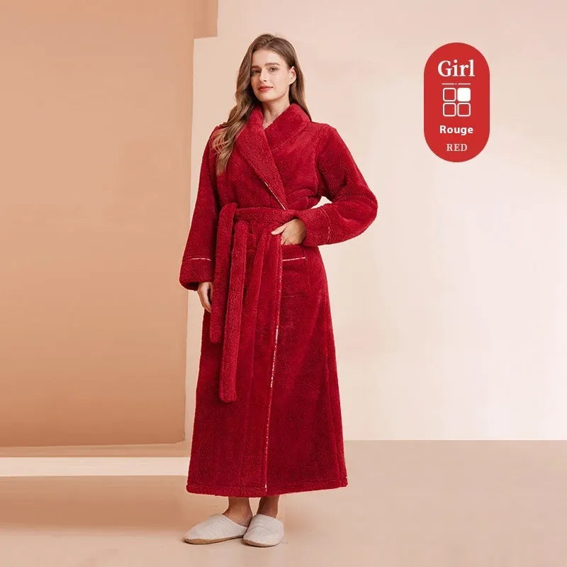 Super-thickened polyester flannel couple's winter nightgown in plus sizes with multiple colour options.
