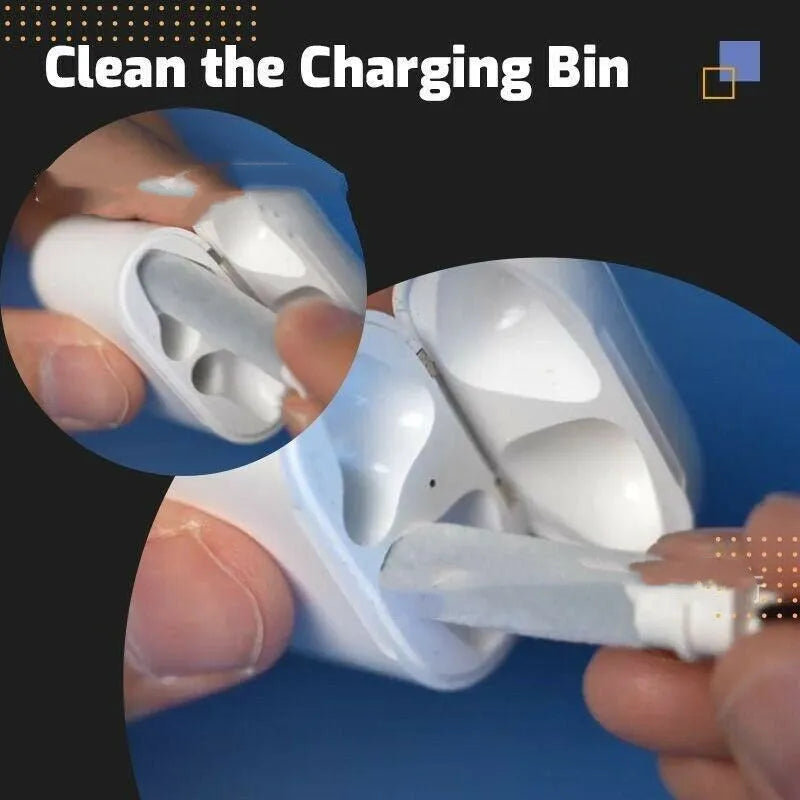 Bluetooth earbuds cleaning brush pen with soft microfibre tip and lightweight brush, 13 cm, on white background