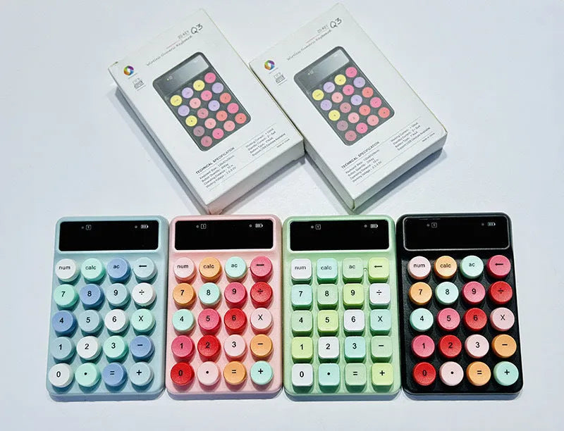 Mini portable wireless digital keyboard in macaron colour options on white background