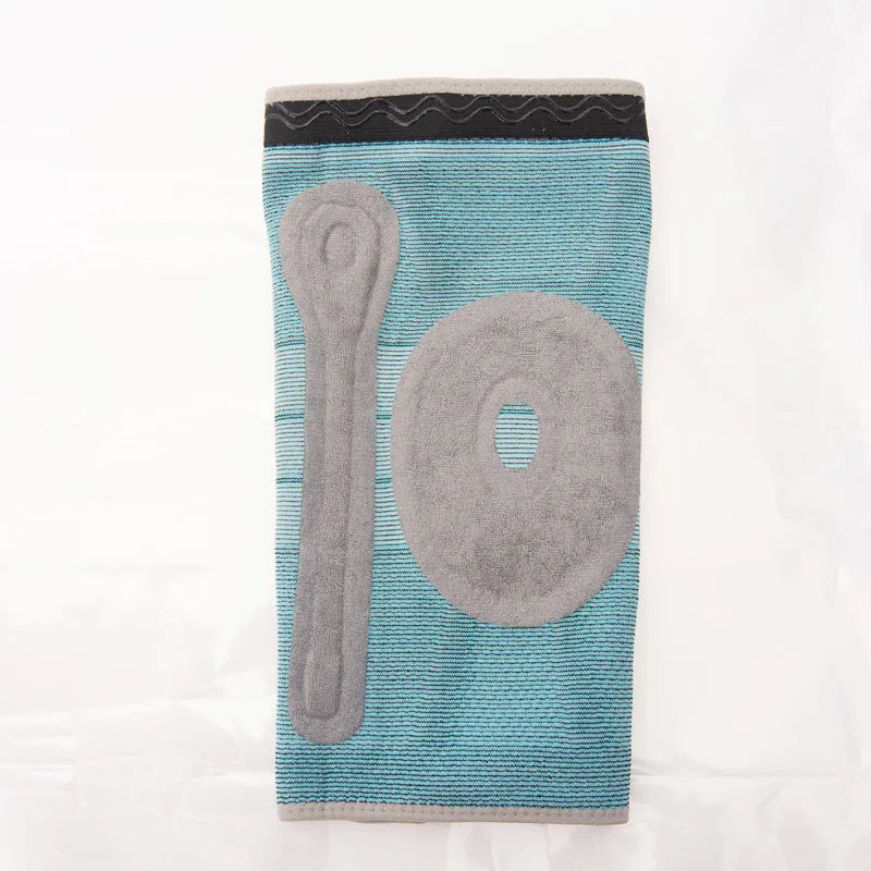 Sky blue silicone running and basketball knee pads made from elastic fibre.