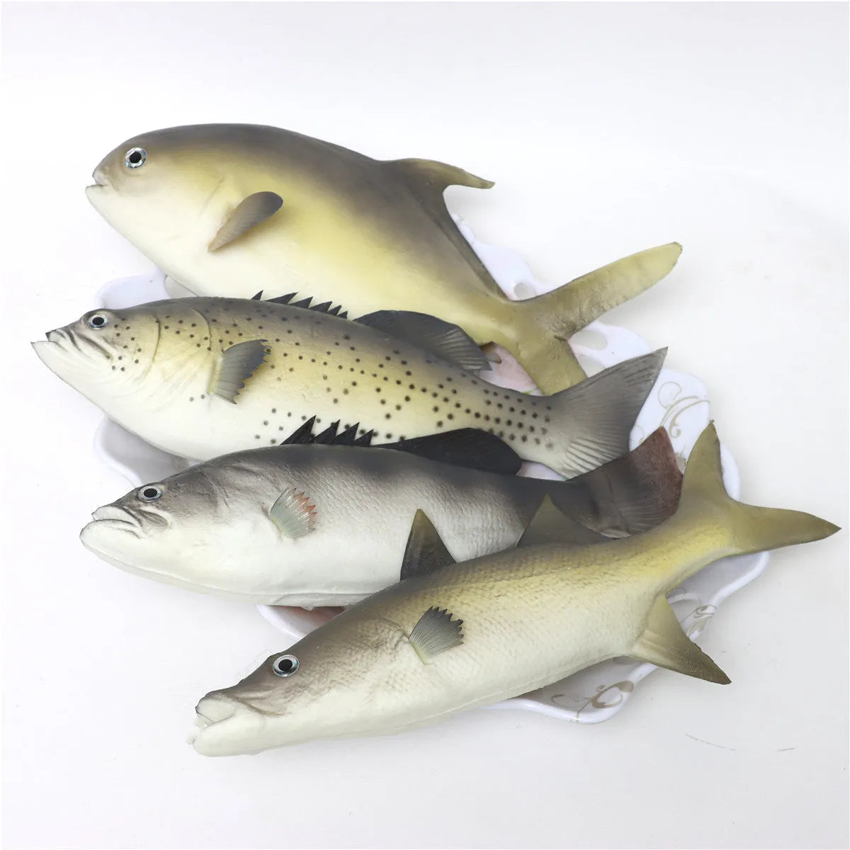 PU simulated fish ocean animal model toys showing yellow-fin tuna, yellow fin tuna, and small tuna realistic replicas