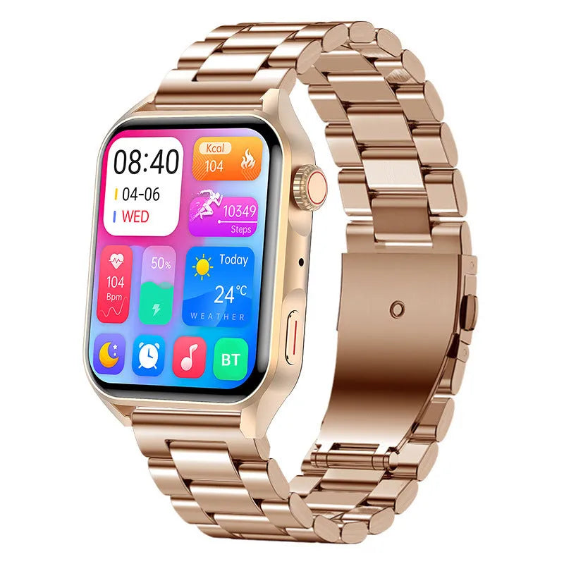 Smart watch with 1.8-inch AMOLED display on silicone wrist strap showing multi-dial screen