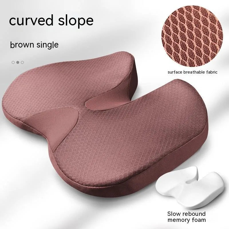 Curved bevel seat cushion with memory foam for tailbone support during driving