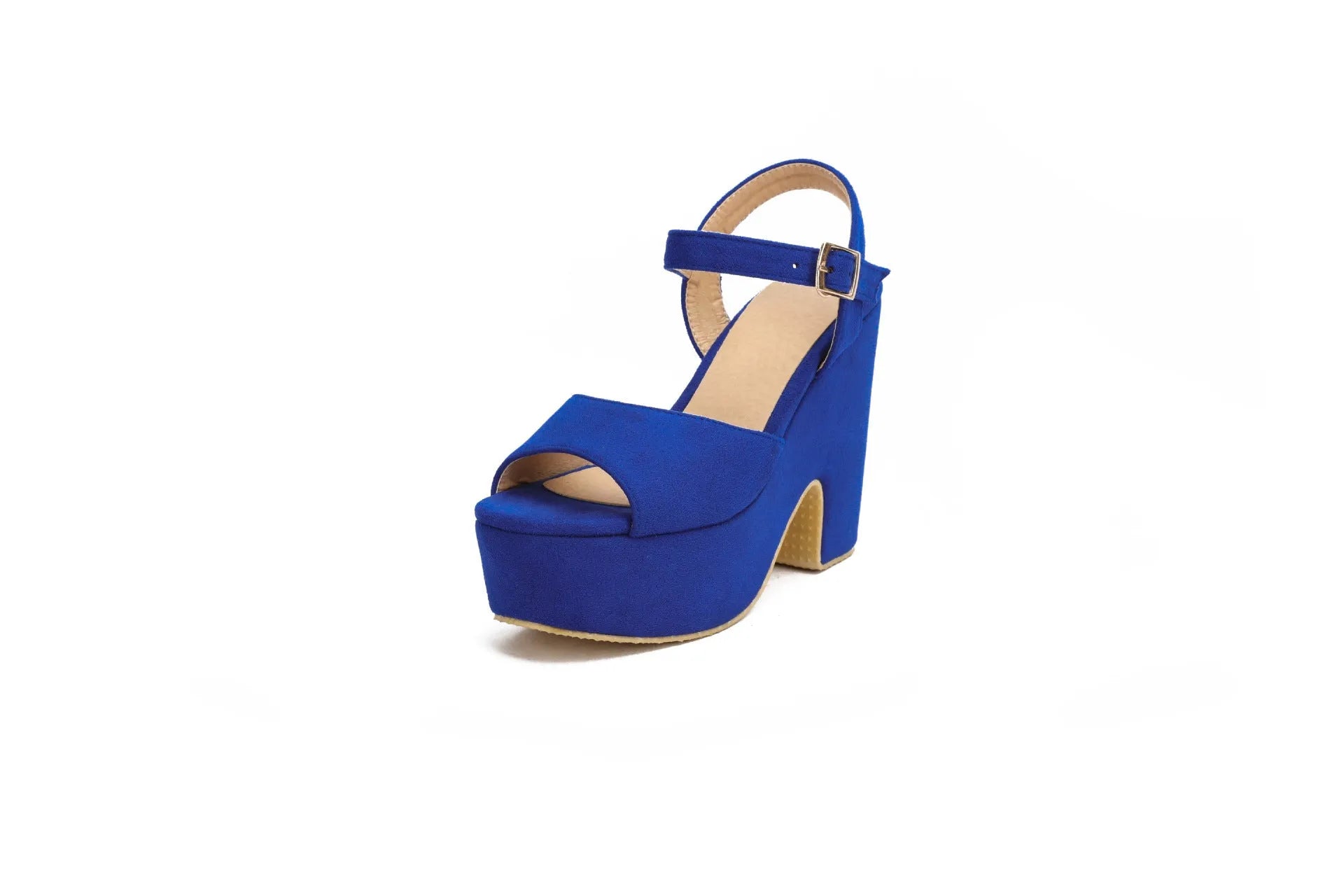 Women's black suede platform sandals with ankle straps and open toe design for plus size feet