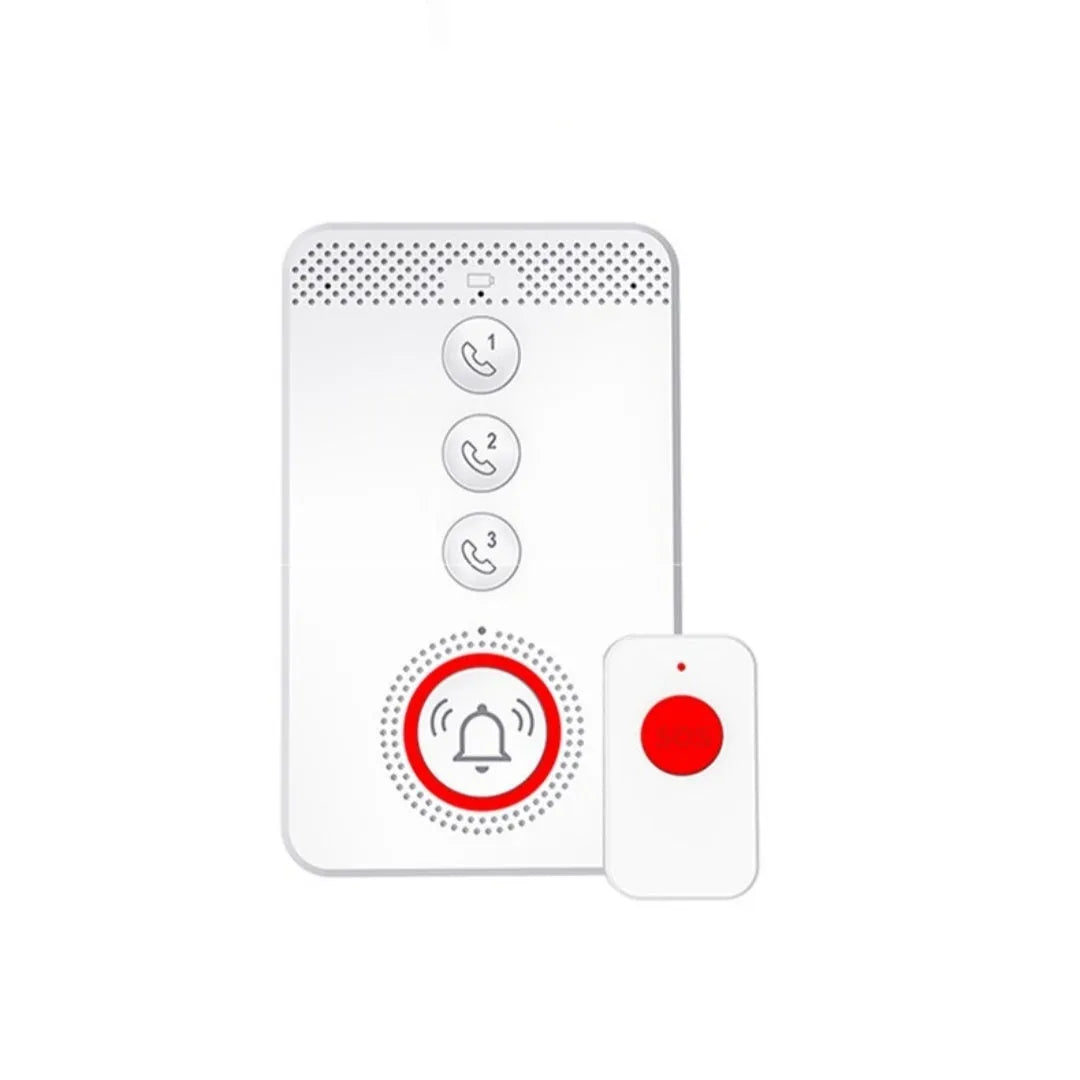 White emergency alert system with buzzer and three wireless panic buttons for elderly safety