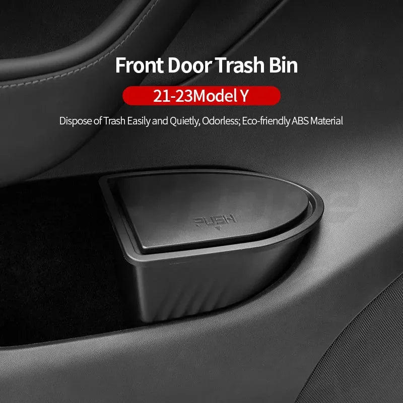 Black ABS car door storage box for Tesla Model Y with two compartments