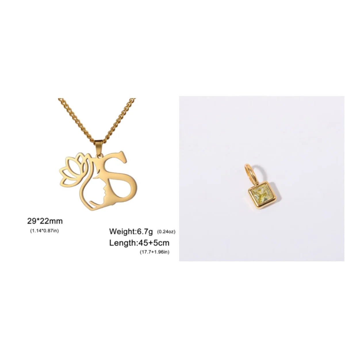 Stainless steel cross chain necklace with pendant in gold or steel colour