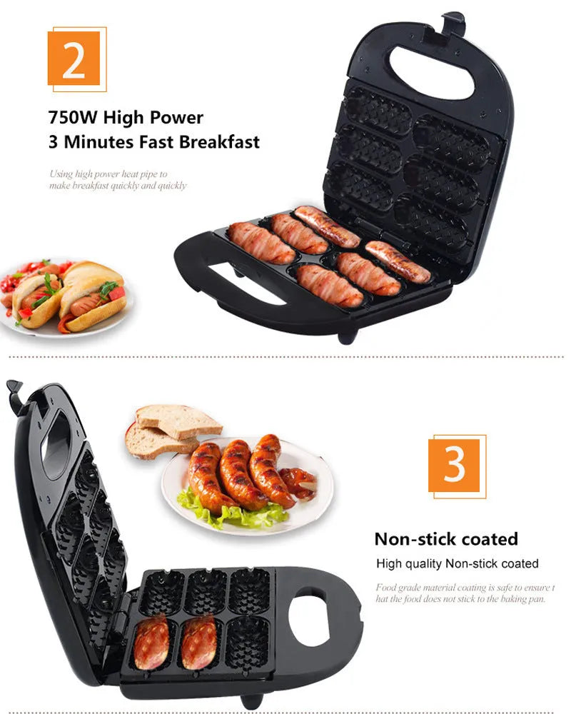 Black hot dog sausage machine with non-stick coating on kitchen counter