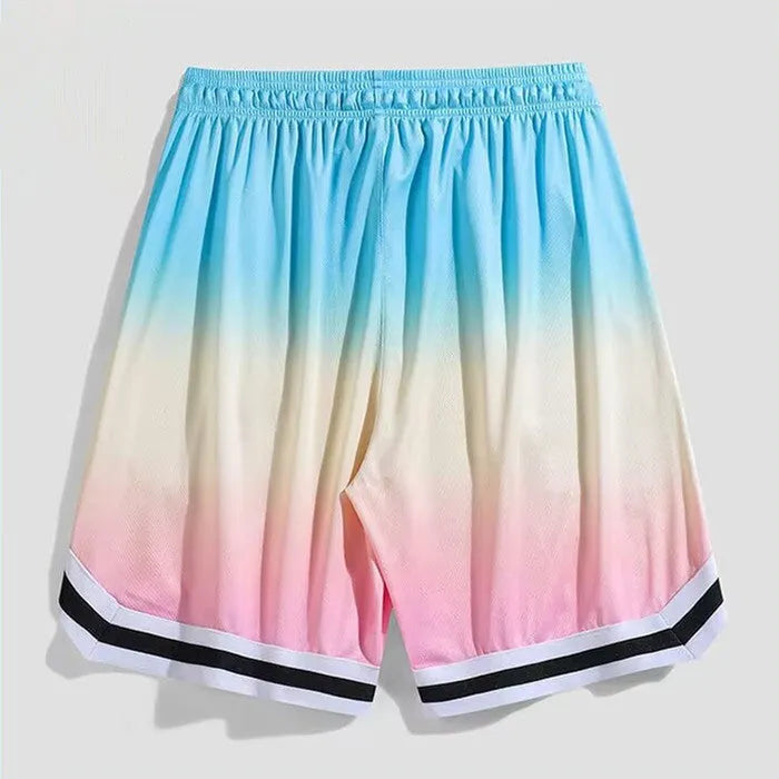 Men's loose casual cropped trousers in gradient pink, available in Asian sizes M to 5XL