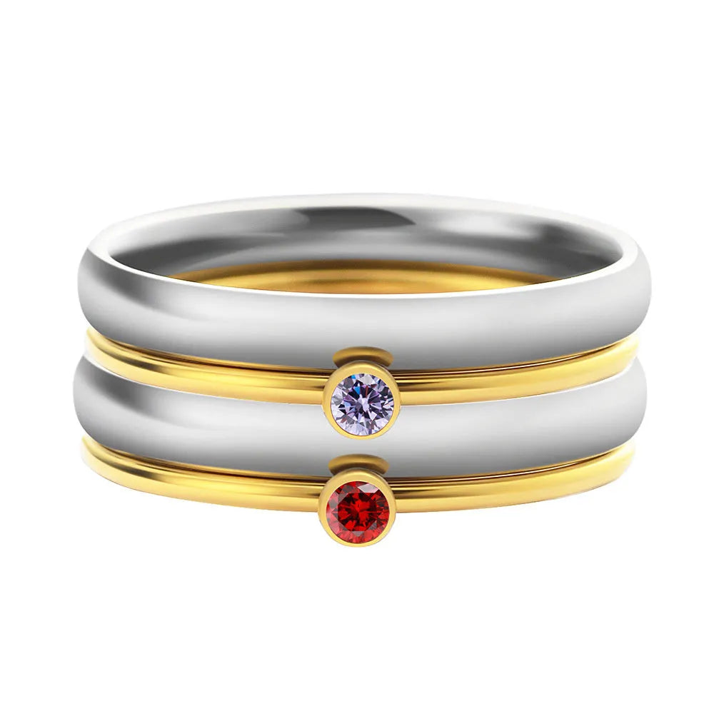 December birthstone engraved titanium steel ring with geometry shape and steel lettering on band.