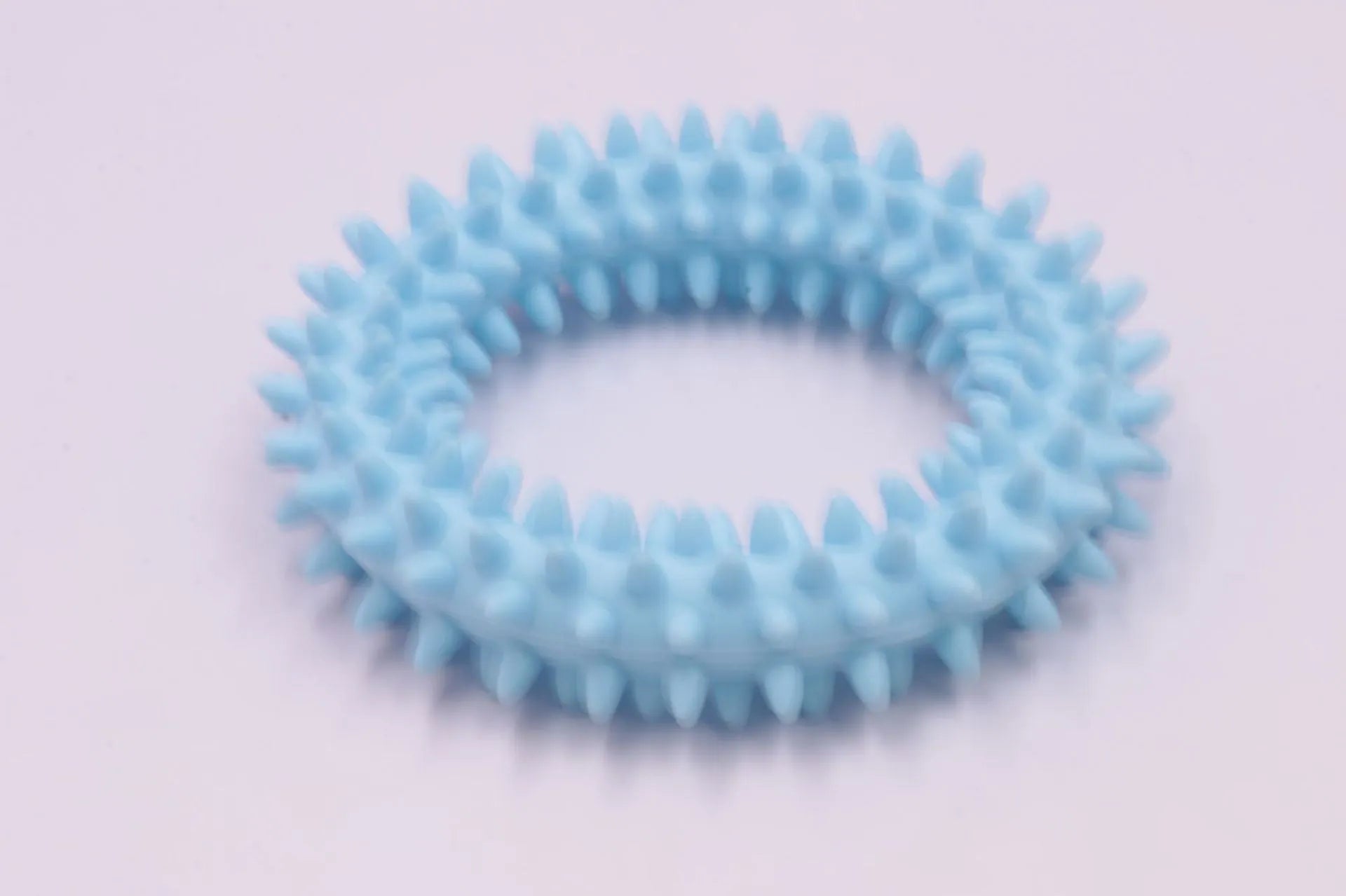 Blue spiked circle ring dog chew toy made from TPR for dental cleaning and bite training.