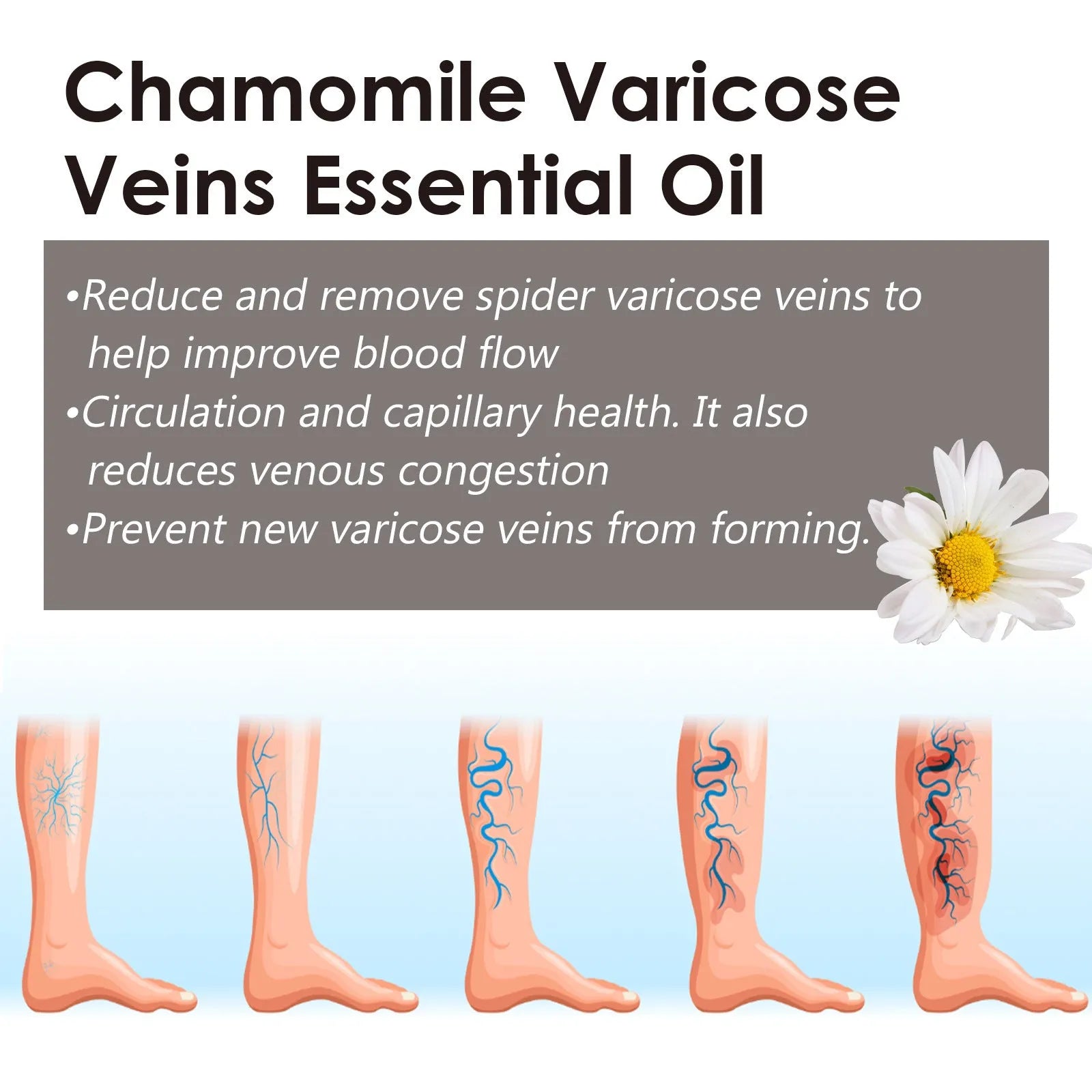 10ml chamomile essential oil bottle for leg care and massage
