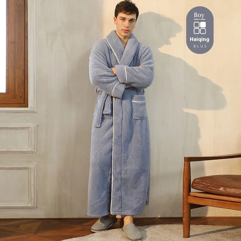 Super-thickened polyester flannel couple's winter nightgown in plus sizes with multiple colour options.
