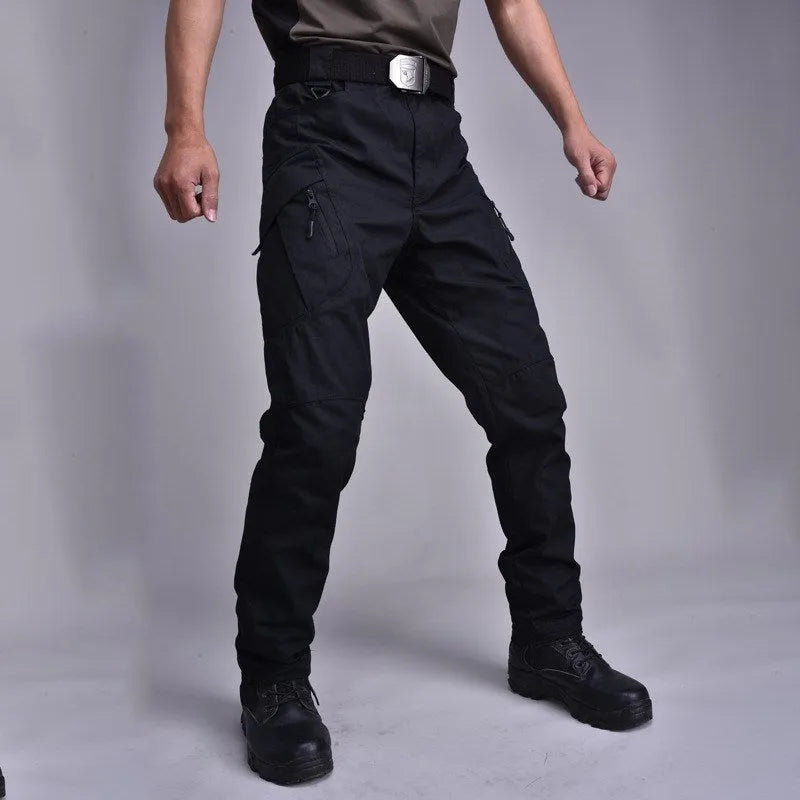 Men's military tactical pants multi-pocket cargo trousers straight leg cropped black colour