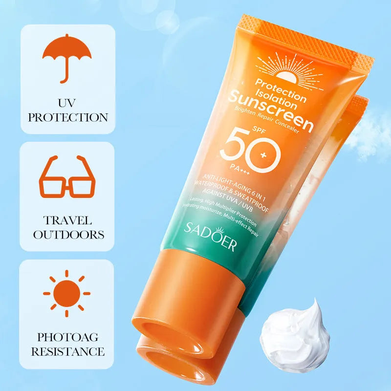 Double Tube Multi-Effect Repair Isolation Sunscreen 50g tube with sun protection and makeup primer text