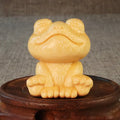 Smiling frog solid bamboo carving ornament measuring 5cm high with cartoon cute style