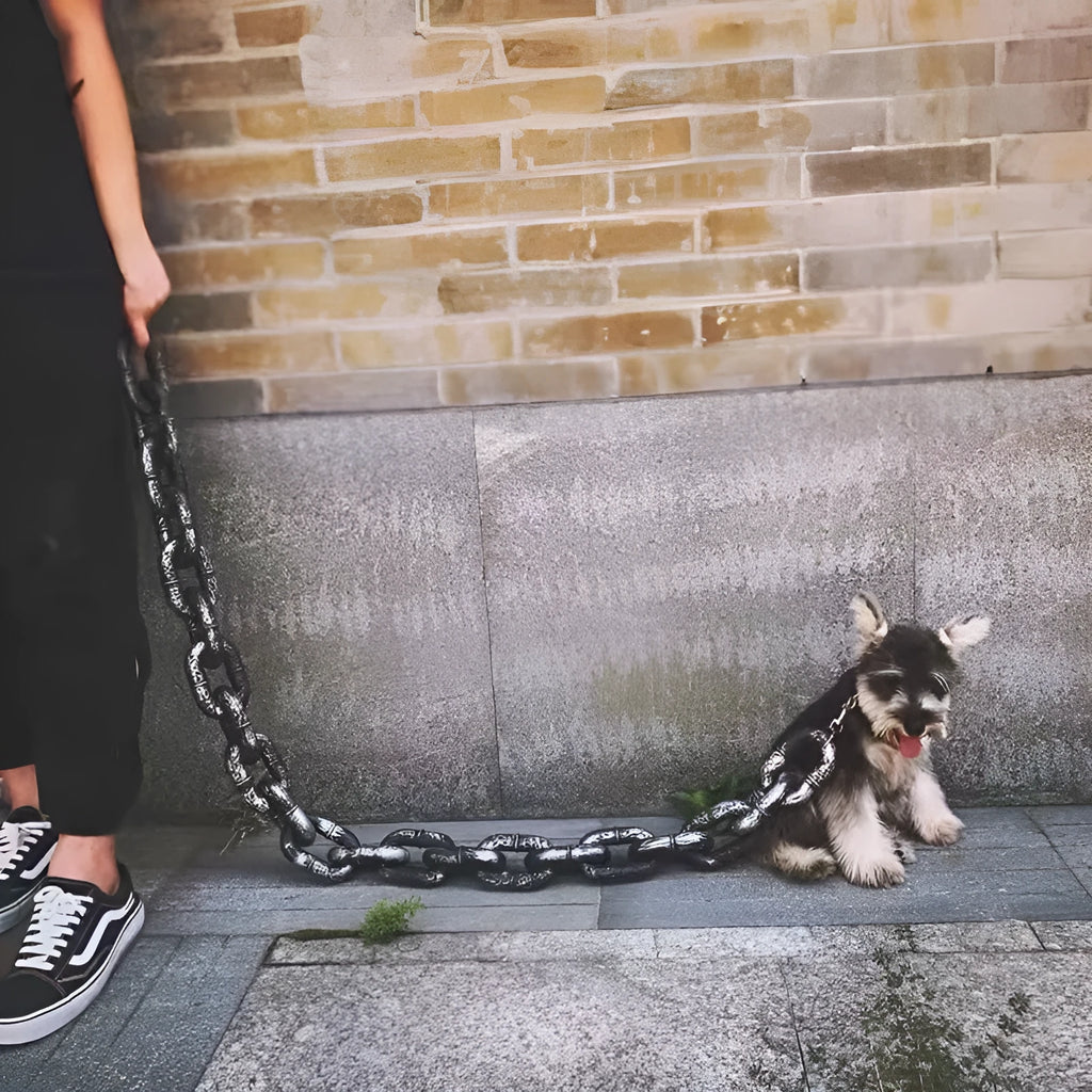 Simulated metal dog leash prop in bronze, antique silver or black colour for video production