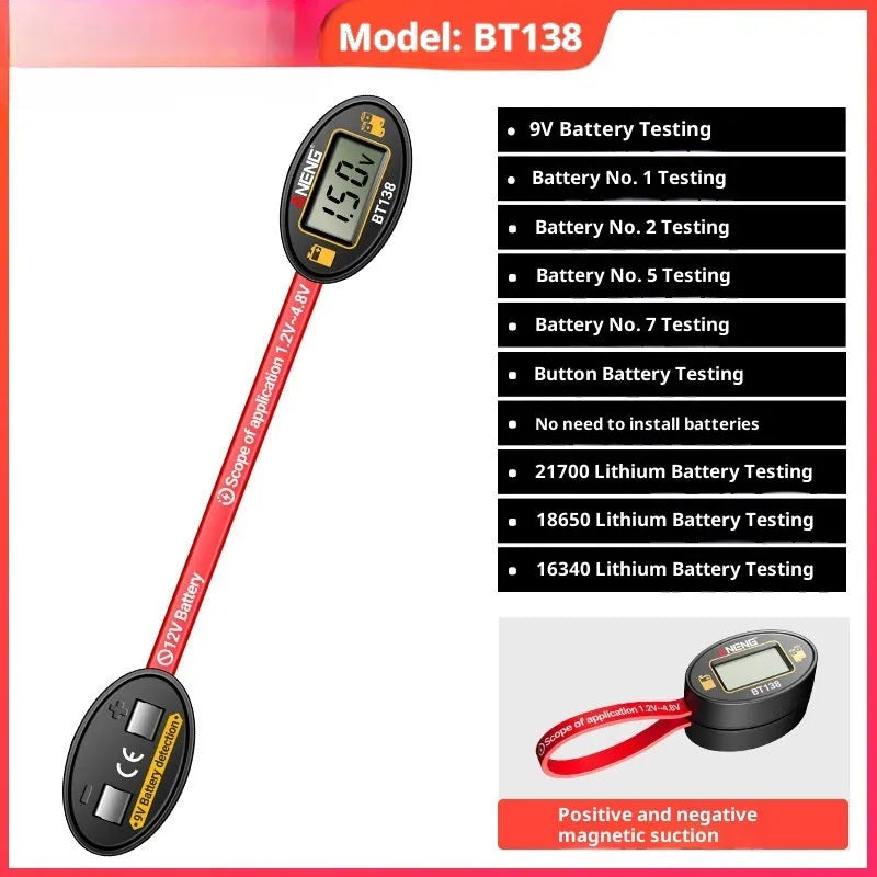 BT138 magnetic digital display battery level detector for testing car and household batteries, no power required, portable design