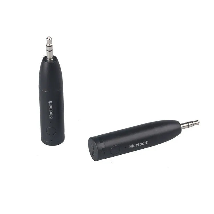 Black Bluetooth audio receiver with 3.5mm AUX connector for car and home stereo systems