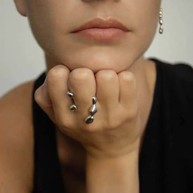 Gold or silver plated brass opening ring with circular sphere design for women