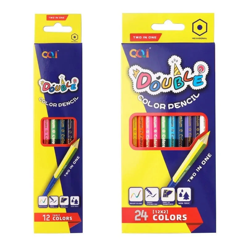 Wooden colour pencil set with double-headed design showing two colours on each pencil